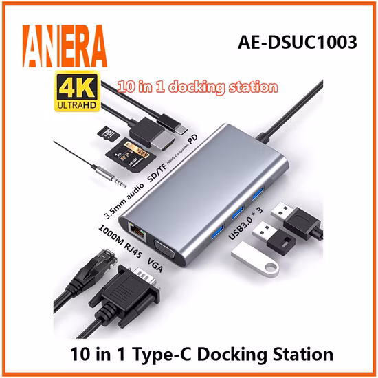 Preço de fábrica 2023 10 em 1 Pd Resistência à Abrasão Tipo C 3.1 a 4K HD Adaptador Hub para MacBook PRO Tipo C Docking Station