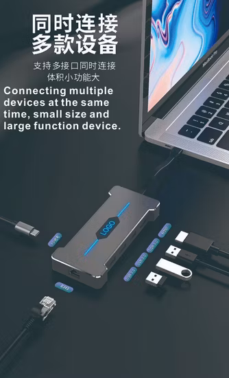 Adaptador 7 em 2 USB C Hub 3.0 USB Type C Hub com 2 portas 3.0 Hub e leitor de cartão SD TF para MacBook